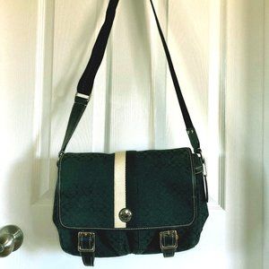 Black Fabric and Leather Messenger Bag